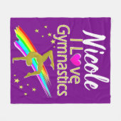 パープルI愛する体操デザイン フリースブランケット (正面(横))