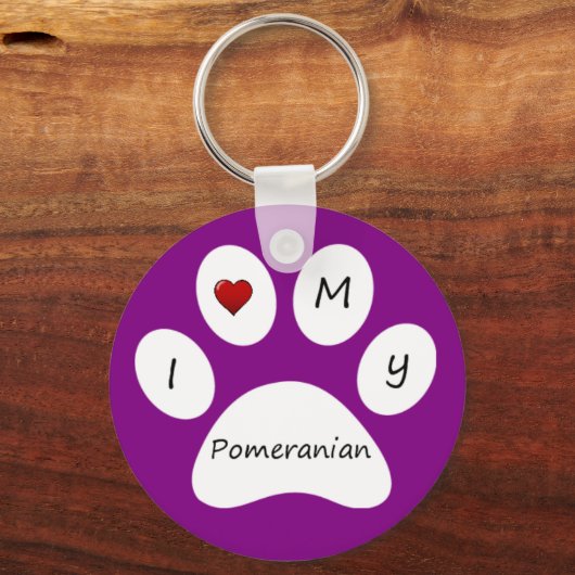 パープルI愛する私のポメラニア犬キーチェーン キーホルダー (正面)