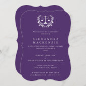 パープルJDローレルはかりで測リース卒業インビ 招待状 (正面/裏面)