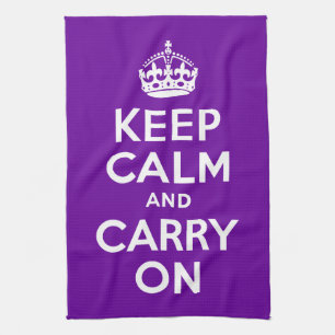 パープルKeep Calm and Carry On キッチンタオル