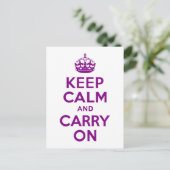 パープルKeep Calm and Carry On ポストカード (スタンド正面)