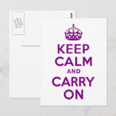 パープルKeep Calm and Carry On ポストカード (正面/裏面)