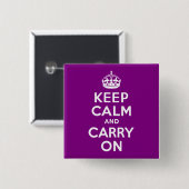 パープルKeep Calm and Carry On 缶バッジ (正面&裏面)