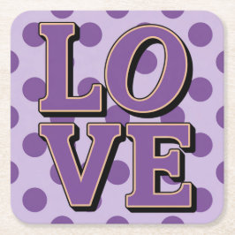 パープルLOVEドットラベンダーコースターセット スクエアペーパーコースター