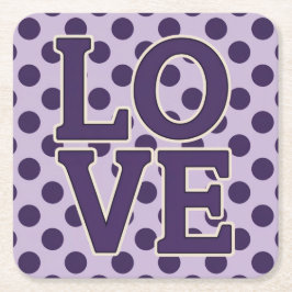 パープルLOVEドットラベンダーコースターセット スクエアペーパーコースター