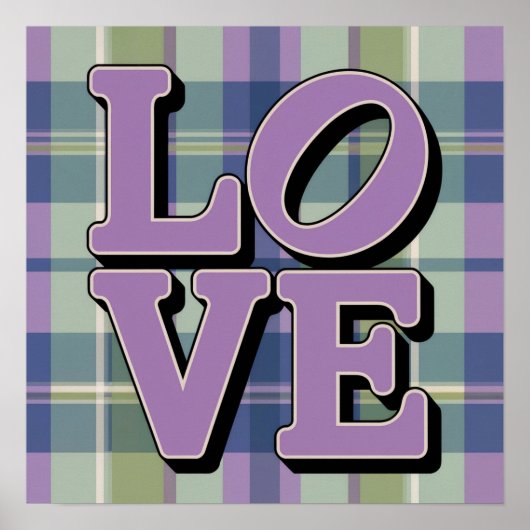 パープルLOVEプレイドスクエアポスター ポスター (正面)