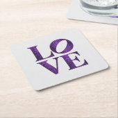 パープルLOVEホワイトコースターセット スクエアペーパーコースター (アングル)