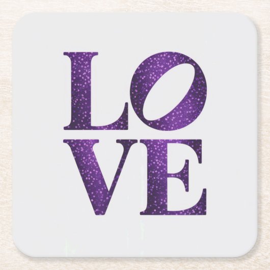 パープルLOVEホワイトコースターセット スクエアペーパーコースター (正面)