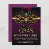 パープルMARDI GRASプロモーションパーティーはがき インビテーションポストカード (正面/裏面)