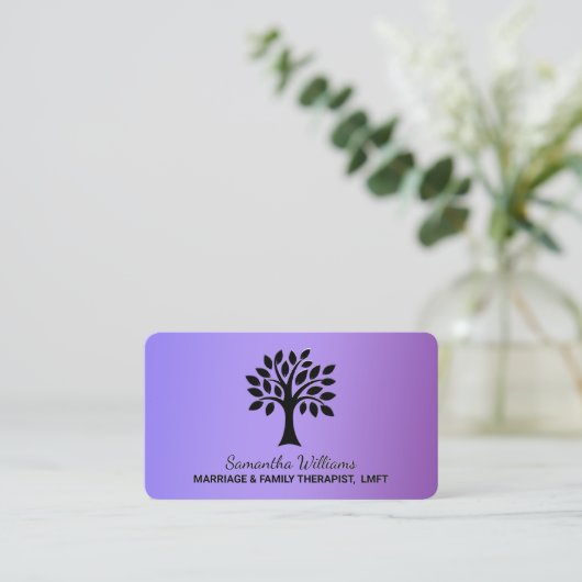 パープルMFT結婚と家族のセラピスト 名刺 (スタンド正面)
