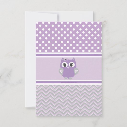 パープルOWLサンキューカード赤ちゃんシャワー、誕生日 招待状 (裏面)