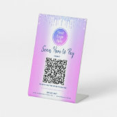 パープルQRコードここに支払うグリッタードライカスタムプのロゴ 台座サイン (正面)