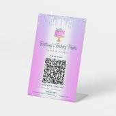 パープルQRコードペイヒースケーキベーカリーグリッタードリップ 台座サイン (正面)