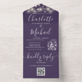 パープルQRコードメイソンJARSストリングライト結婚ズ オールインワン招待状 (内側)