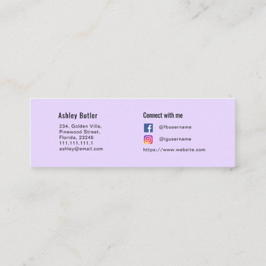 パープルQRコード美しいメイクアップアーティスト スキニー名刺 (裏面)