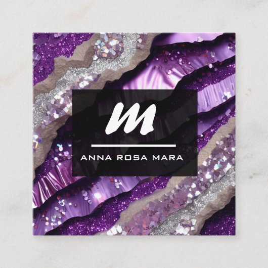 *~*パープルQRラベンダーグラムリュックスイニシャルAP66 スクエア名刺 (正面)