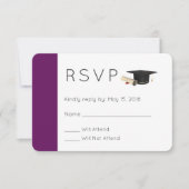 パープルRSVPの卒業式キャップと卒業証書 招待状 (正面)