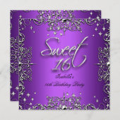 パープルSweet sixteenスウィート16バースデーパーティー 招待状 (正面/裏面)