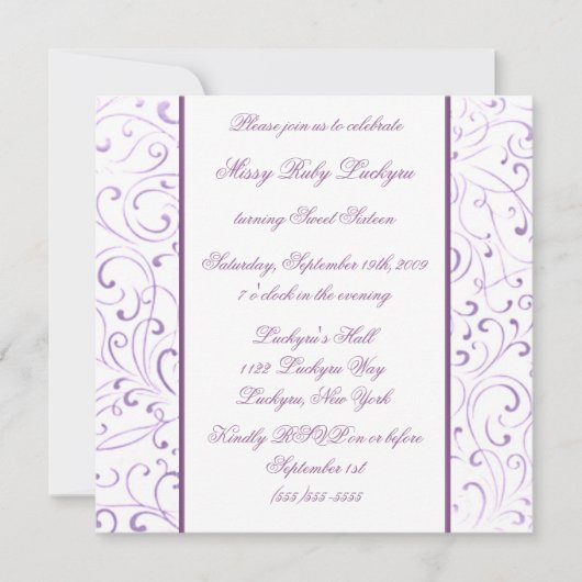 パープルSweet sixteen招待状 招待状 (正面)