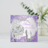 パープルSweet sixteen16マスカレードパーティーティアラ 招待状 (スタンド正面)