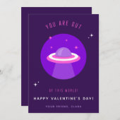 パープルUFO宇宙船キッズクラスバレンタインデー シーズンカード (正面/裏面)