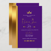 パープ王室のル金ゴールドエレガントクラウング結婚ラム 招待状 (正面/裏面)