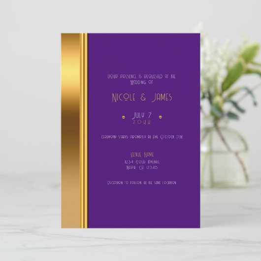 パープ王室のル&金ゴールドエレガントグラム結婚ズ 招待状 (スタンド正面)