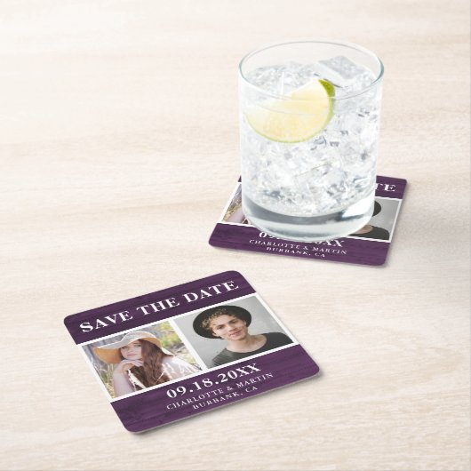 パープ素朴ルの結婚2枚の写真の保存日時 スクエアペーパーコースター (インサイチュ)