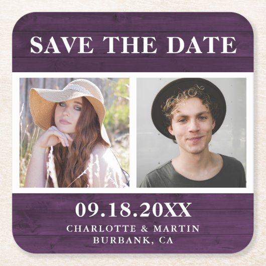 パープ素朴ルの結婚2枚の写真の保存日時 スクエアペーパーコースター (正面)