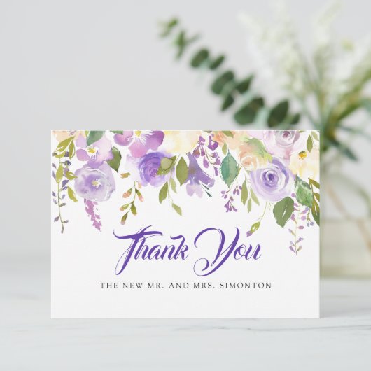 パープ素朴ルアイボリーホワイトフローラ結婚ズ サンキューカード (スタンド正面)