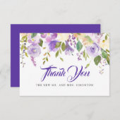 パープ素朴ルアイボリーホワイトフローラ結婚ズ サンキューカード (正面/裏面)