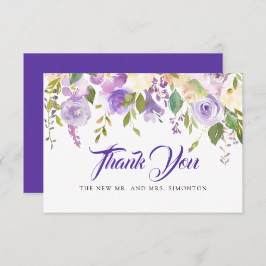 パープ素朴ルアイボリーホワイトフローラ結婚ズ サンキューカード (正面/裏面)