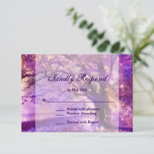 パープ素朴ルオークの木の結婚出欠届けカード 出欠カード (スタンド正面)