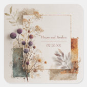 パープ素朴ル&金ゴールドフォークア結婚ート スクエアシール (正面)