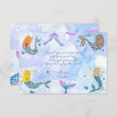 パーマイドの猫の人魚 水彩の女の子 誕生日 サンキューカード (正面/裏面)