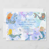 パーマイドの猫 マーメイド 水彩の女の子 誕生日 招待状 (正面)