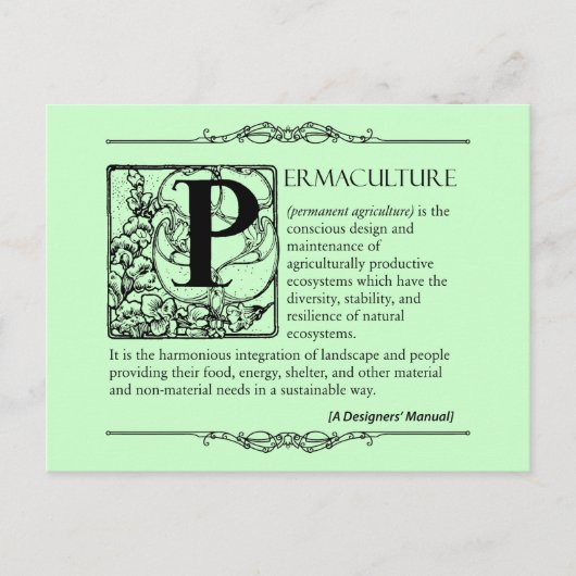 パーマカルチャー – 定義(3) – 黒 ポストカード (正面)