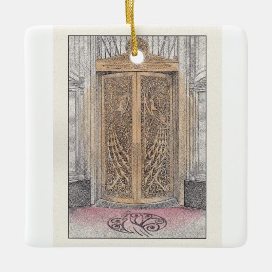 パーマーハウスゴールデンピーコックドアセラミックオーナメント セラミックオーナメント (正面)