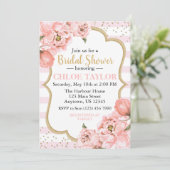 パーミングピーニーズピンク赤面&金ゴールドブライダルシャワー 招待状 (スタンド正面)