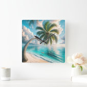 パームつるツリーからのトロピカルスイング スクエア壁時計 (ホーム)