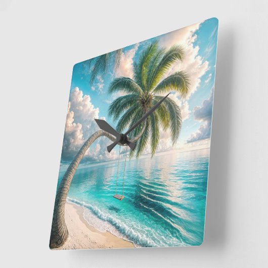 パームつるツリーからのトロピカルスイング スクエア壁時計 (傾斜)