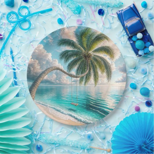 パームつるツリーからのトロピカルスイング ペーパープレート (パーティー)