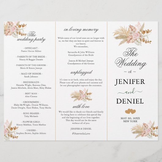 パームとパンパスフラワーデコー結婚ス (正面)