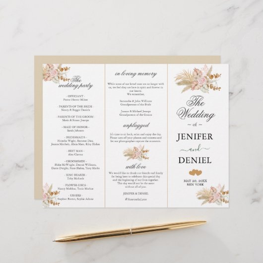 パームとパンパスフラワーデコー結婚ス (正面/裏面インサイチュ)