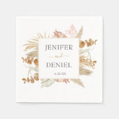 パームとパンパスフラワーデコー結婚ス スタンダードカクテルナプキン (正面)