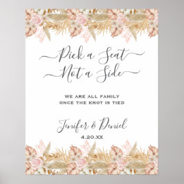 パームとパンパスフラワーデコー結婚ス ポスター