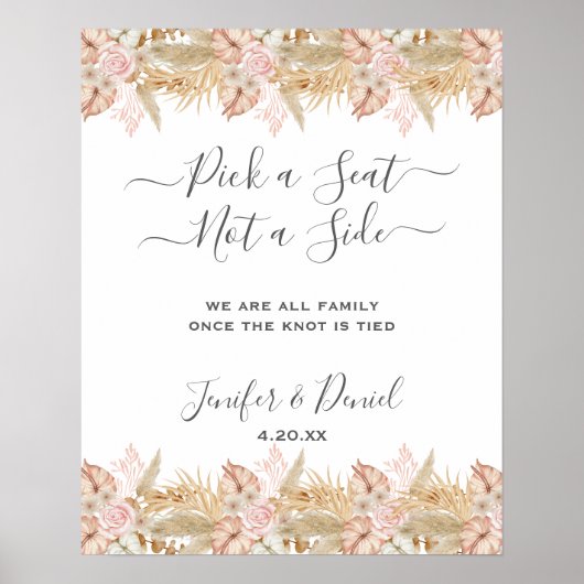 パームとパンパスフラワーデコー結婚ス ポスター (正面)