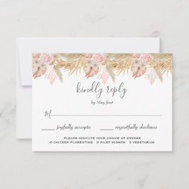 パームとパンパスフラワーデコー結婚ス 出欠カード