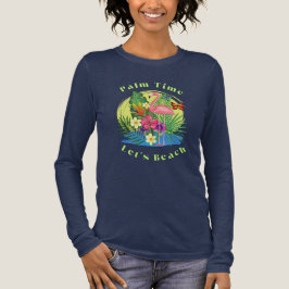 パームとフラミンゴ ネイビー長袖Tシャツ トライブレンドTシャツ
