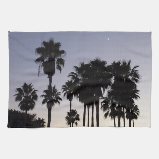 パームと夕暮れトロピカルシーン キッチンタオル (横)